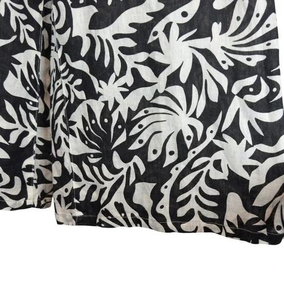 Rachel & Zoe 100% Linen Pull-On Wide Leg Pants Large Tropical Leaf Black White - Picture 3 of 9